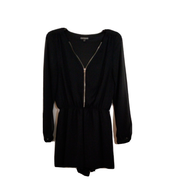 Express Pants - Express Black Romper Zip Closer Sheer Sleeves Lined Pockets